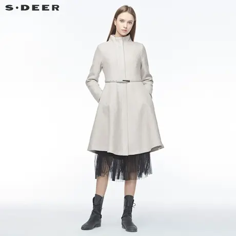 sdeer圣迪奥秋冬立领图腾绣花系带收腰千金毛呢大衣女S19481807图片