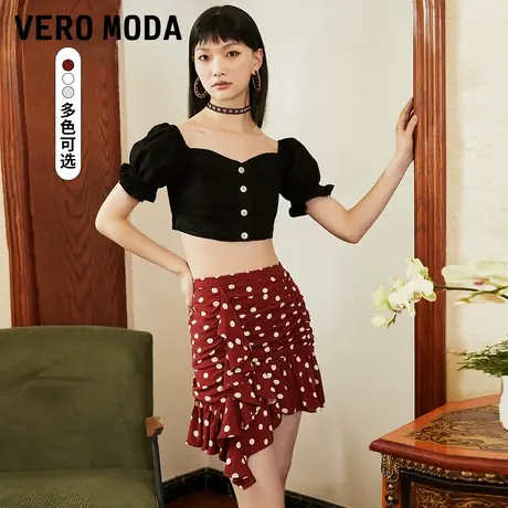 Vero Moda奥莱半身裙夏季清仓复古波点荷叶边褶皱装饰气质短裙图片