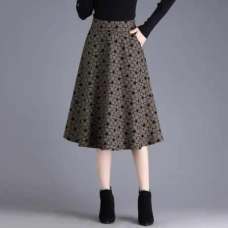 咖色植绒半身裙女2023秋季新款高腰显瘦气质a字裙中长款蓬蓬伞裙图片