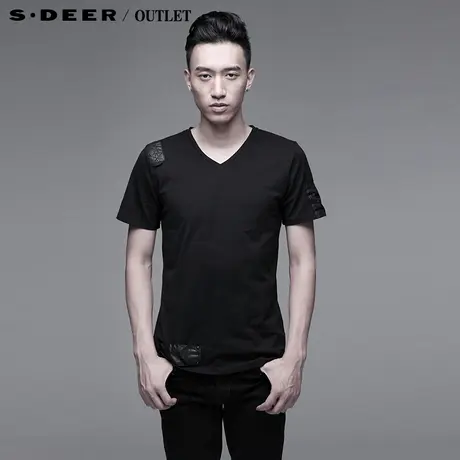 【新品】sdeer圣迪奥 专柜正品 男装纯棉拼接男士短袖T恤32701B8图片