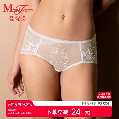 曼妮芬中低腰低脚裤性感蕾丝女士内裤舒适纯棉底裆底裤20612348图片