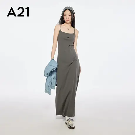 a21女装修身显瘦高腰长裙a摆收腰吊带裙连衣裙子图片