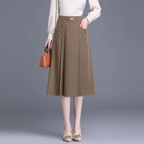 2023秋季新款半身裙女高腰显瘦a字裙中长款气质通勤百褶休闲裙子图片