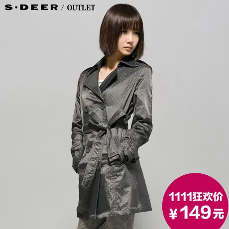 【上新】sdeer圣迪奥 女装 哑光斑点双排扣束腰风衣1381825图片