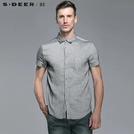 S.Deer/He【惠】 圣迪奥男装显瘦竖条纹休闲衬衫H14270428图片