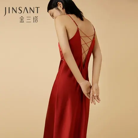 金三塔19姆米重磅100%桑蚕丝真丝性感美背红色本命年婚庆吊带裙女图片