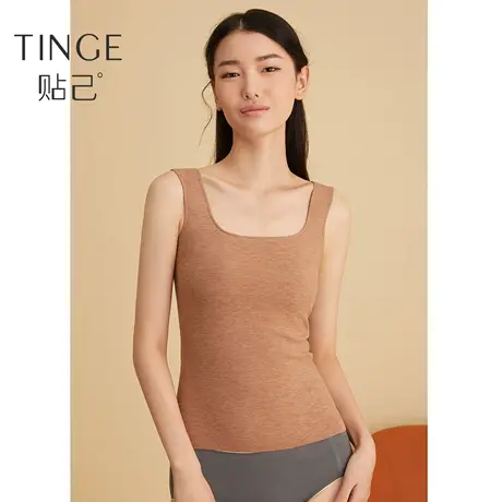 TINGE桑蚕丝保暖内衣女秋冬吊带背心带胸垫一体打底内搭透气秋衣图片