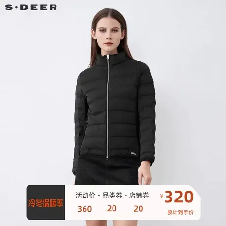 sdeer圣迪奥女装休闲高领撞色字母拼接短款羽绒服S21482449图片