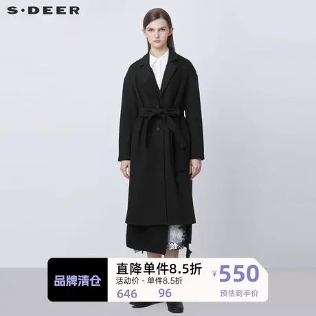 sdeer圣迪奥女装西装领收腰拼接不规则毛呢大衣S21481830商品大图