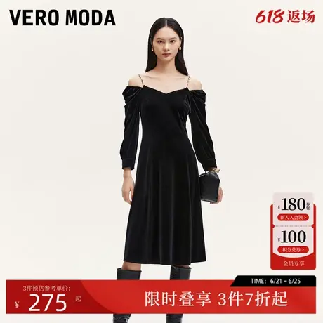 Vero Moda连衣裙24秋季新款可拆卸链条七分袖小黑裙优雅32447C013图片