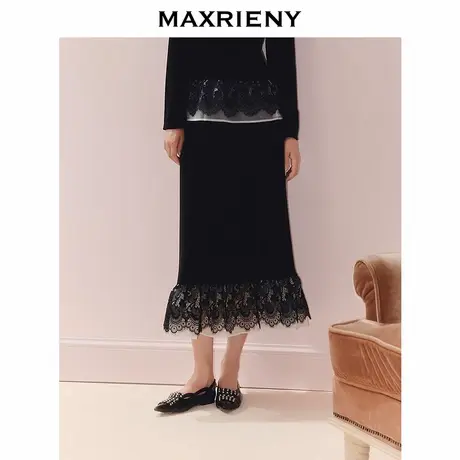 MAXRIENY复古赫本风半身裙25秋款优雅通勤风蕾丝花边收腰鱼尾裙子图片