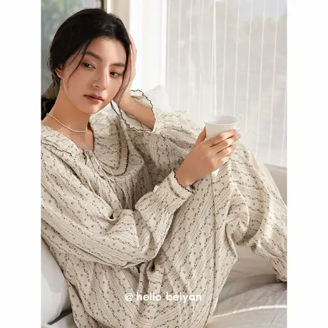 贝妍柔软棉睡衣女春秋新款长袖长裤家居服田园少女风甜美碎花套装图片