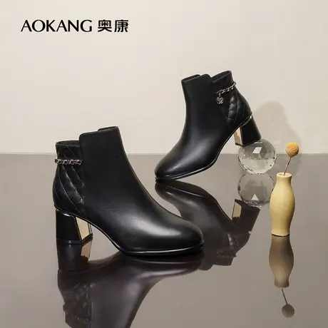 【门店发货】奥康女鞋 2022冬季新款时装靴粗跟舒适百搭气质优雅图片
