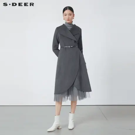 【直播间专属】sdeer圣迪奥女装翻领收腰不规则毛呢大衣S224Z25A1图片