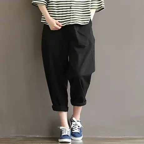胖妹妹200斤新款宽松显瘦哈伦裤2023春加肥加大码纯棉休闲长裤女图片