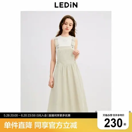 乐町韩系学院风背带裙年秋季新款复古铆钉口袋设计收腰背带长裙图片