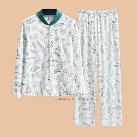 中老年半高领护颈睡衣套装女纯棉长袖长裤立领开衫家居服春秋图片
