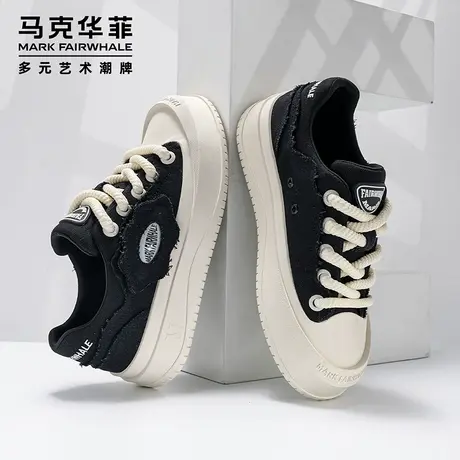 马克华菲官方旗舰店品牌帆布鞋男春季开口笑大头一脚蹬鞋厚底板鞋图片