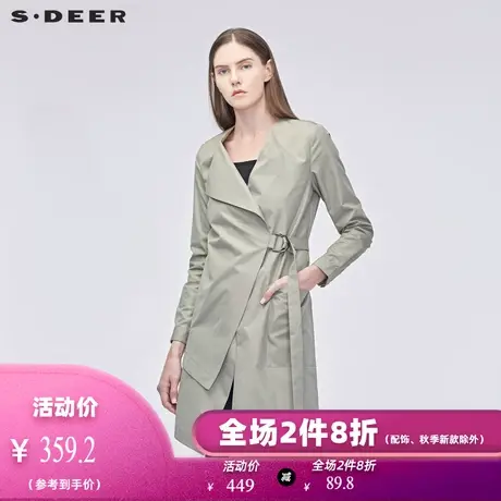 sdeer圣迪奥休闲开襟不规则裁剪收腰搭片设计长袖风衣S19181801图片