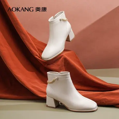 【门店发货】奥康女鞋 2022冬季新款加绒加厚保暖冬季时装短靴图片