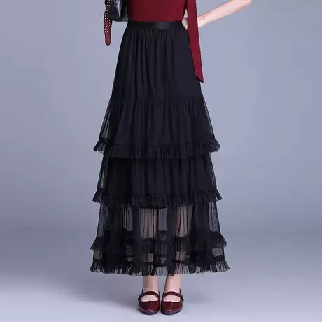 网纱蛋糕裙女2025年春季新款仙女裙垂感显瘦a字半身裙松紧腰长裙图片