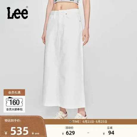 Lee商场同款25春夏新品五袋款后开叉设计白色女半裙LWB009217207图片