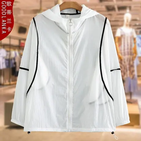 加肥加大码胖妈妈夏装防晒服女200斤宽松时尚薄款撞色连帽防晒衣图片