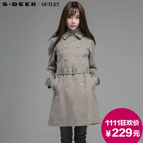 【独家首发】sdeer圣迪奥女秋冬装英伦双排扣风衣外套4781832图片