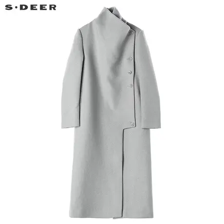 sdeer圣迪奥2018冬新款简约复古中长款直筒立领毛呢大衣S17481808图片