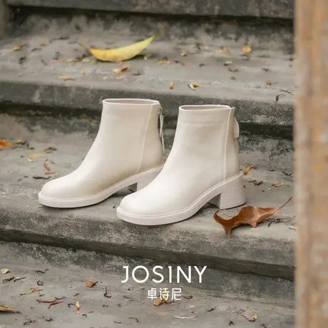 卓诗尼靴子女2022新款百搭简约时装靴小个子中跟瘦瘦靴法式小裸靴图片