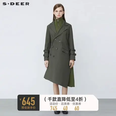 sdeer圣迪奥冬装个性不规则针织假两件拼接风衣女S21481855图片