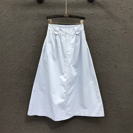 浅蓝色牛仔半身裙女时尚春夏新款高腰宽松显瘦中长款大摆裙A字潮图片