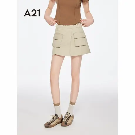 A21女装杏色半身裙2025夏季新款简约短裙设计感口袋宽松显瘦A字裙图片