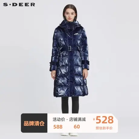 sdeer圣迪奥女装时尚高领连帽亮面长款羽绒服S214Z2473图片