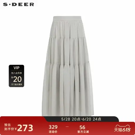 sdeer圣迪奥女装25年新品松紧拼接碎褶不规则长裙S252Z1120图片