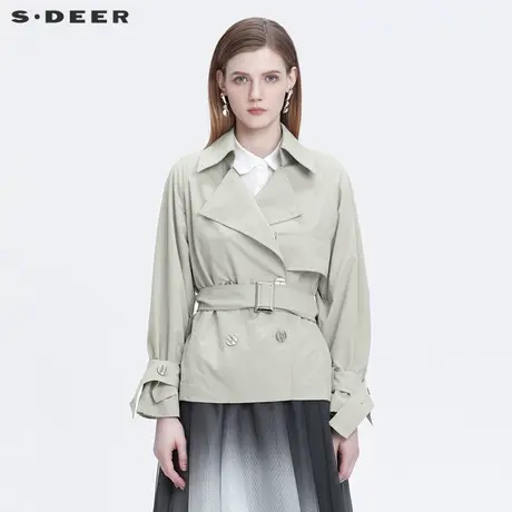 sdeer圣迪奥女装2022春季新款西装领收腰双排扣条纹外套S22162210商品大图