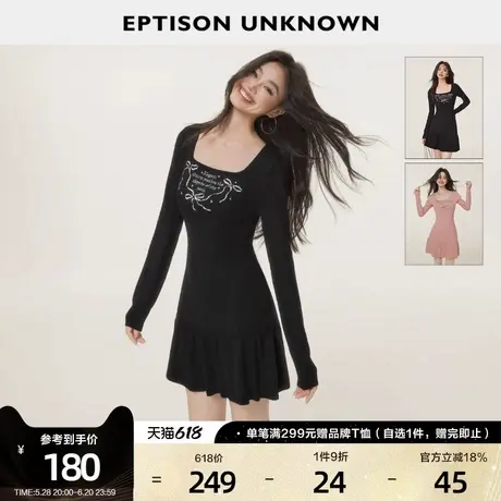 EPTISON长袖连衣裙女2025春季新款小个子黑色超好看甜辣针织裙子图片
