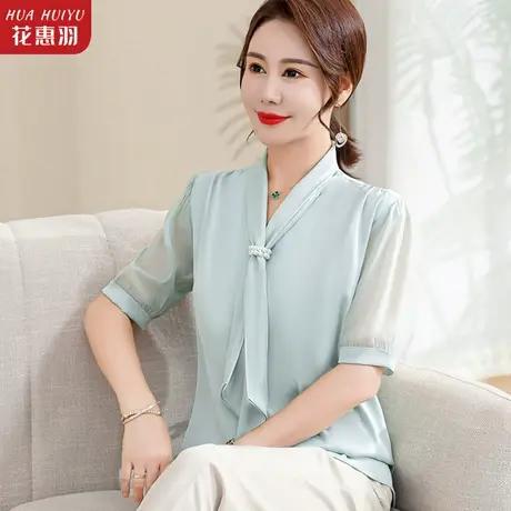 中年妈妈夏装洋气雪纺小衫短袖上衣40岁50中老年女装夏季2023新款商品大图