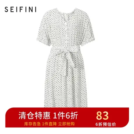 诗凡黎2021夏季新款圆领收腰系带连衣裙波点中长款裙子7A6291251图片