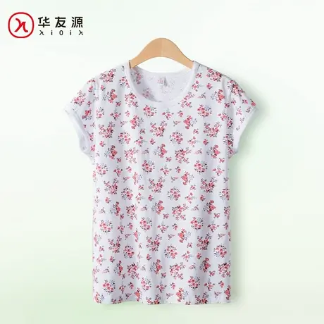 华友源春夏季妈妈短袖T恤女纯棉上衣中老年人印花打底衫奶奶汗衫图片