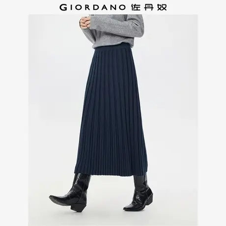 佐丹奴裙子女装压褶松紧腰毛织半身长裙 05465859图片