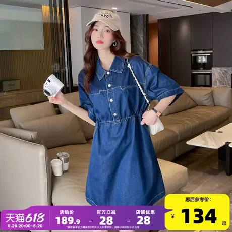 唐狮短袖牛仔连衣裙2024夏季女翻领收腰显瘦气质高级感牛仔裙子r2图片