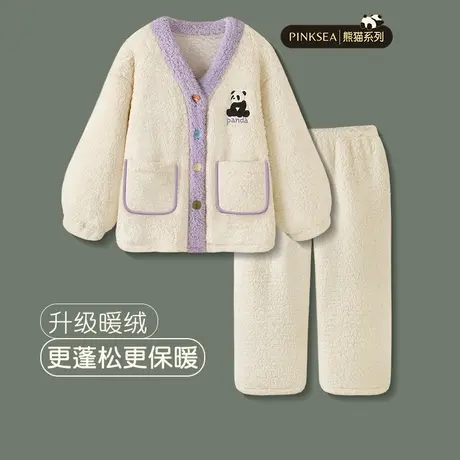 Pinksea睡衣冬季女珊瑚绒加厚秋冬新款套装保暖熊猫女士家居服图片