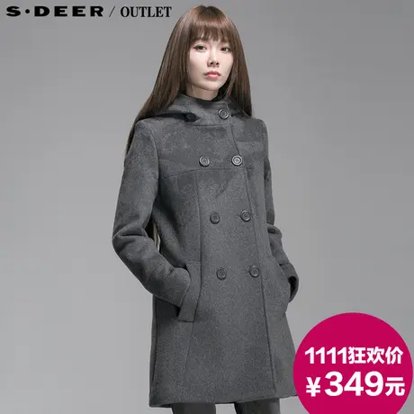 【商场同款】sdeer圣迪奥女冬装斑驳双排扣羊毛呢大衣外套2481805图片