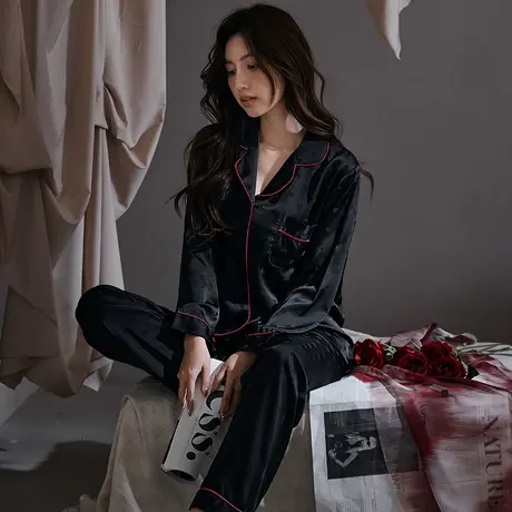 睡衣女性感冰丝爱心高级感2024新款网红春秋套装长袖夏薄款家居服图片