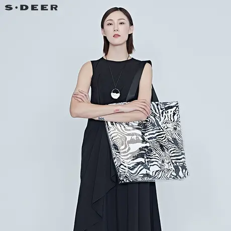 sdeer圣迪奥夏季女装通勤艺术撞色印花大号手提单肩包S20263888商品大图