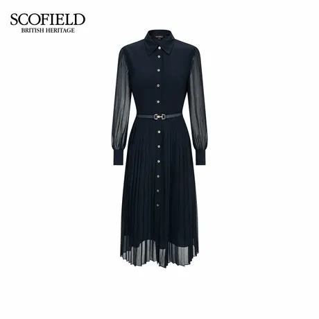 Scofield女装气质职场衬衫连衣裙垂顺收腰百褶裙2025秋季新品图片