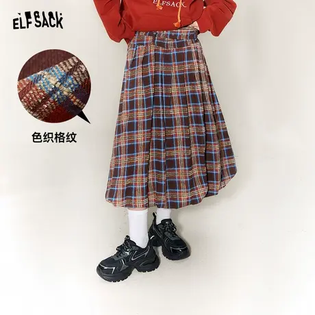 妖精的口袋彩色高腰格子半身裙女2023冬新款a字中长款伯克利半裙图片