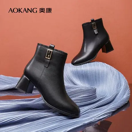 【门店发货】奥康女鞋 2022冬季新款时装靴百搭英伦风舒适靴子潮图片