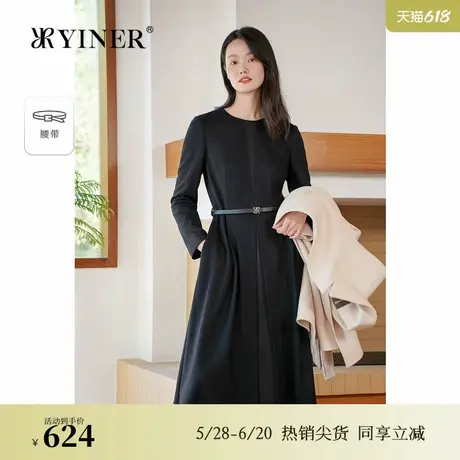 YINER音儿专选2024冬季新款羊毛法式小黑裙收褶连衣裙图片